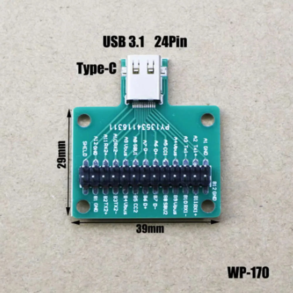 1Pce USB 3.1 Type-C Cable Test Board 24 PIN Type-C Female Plug Jack to DIP Adapter Connector Welded PCB Converter Pinboard