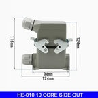 High Base Rectangular Heavy Duty Connectors 4 6 8 10 16 20 24 32 48 Core Pins 16A Waterproof Aviation Plug Top Side Outlet
