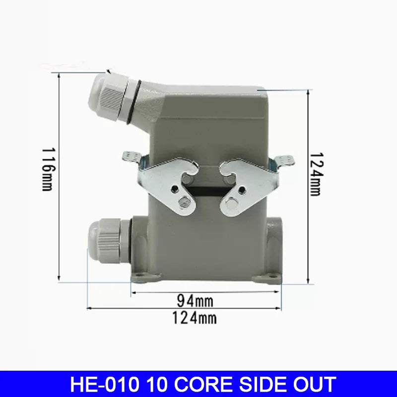 High Base Rectangular Heavy Duty Connectors 4 6 8 10 16 20 24 32 48 Core Pins 16A Waterproof Aviation Plug Top Side Outlet