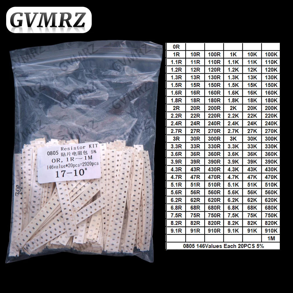 170/146/60Values 1K-5K 0603 0805 0402 1206 SMD resistor sop 1% Each 50PCS Each 25PCS 1k 2k 3k 4k 5k