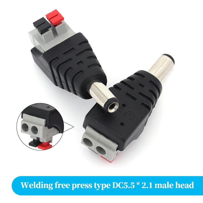 2PCS DC 12V Male Female BNC Connectors 5.5*2.1mm/2.5mm Welding-Free Power DC Plug Adapter Jack Sockets For LED Strip CCTV Camera