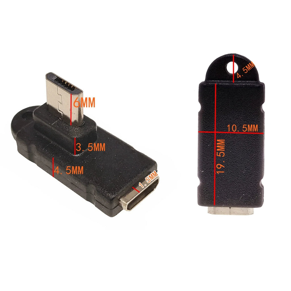 Micro USB data adapter male female USB connector, female male 5-pin Micro USB connector, left and right corners, 90 degrees