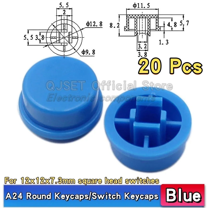 20 Pcs Tactile Pushbutton Switch 12*12*7.3MM Micro Switch Pushbutton A14 A24 Pushbutton Cover 12x12x7.3MM Square Head Pushbutton
