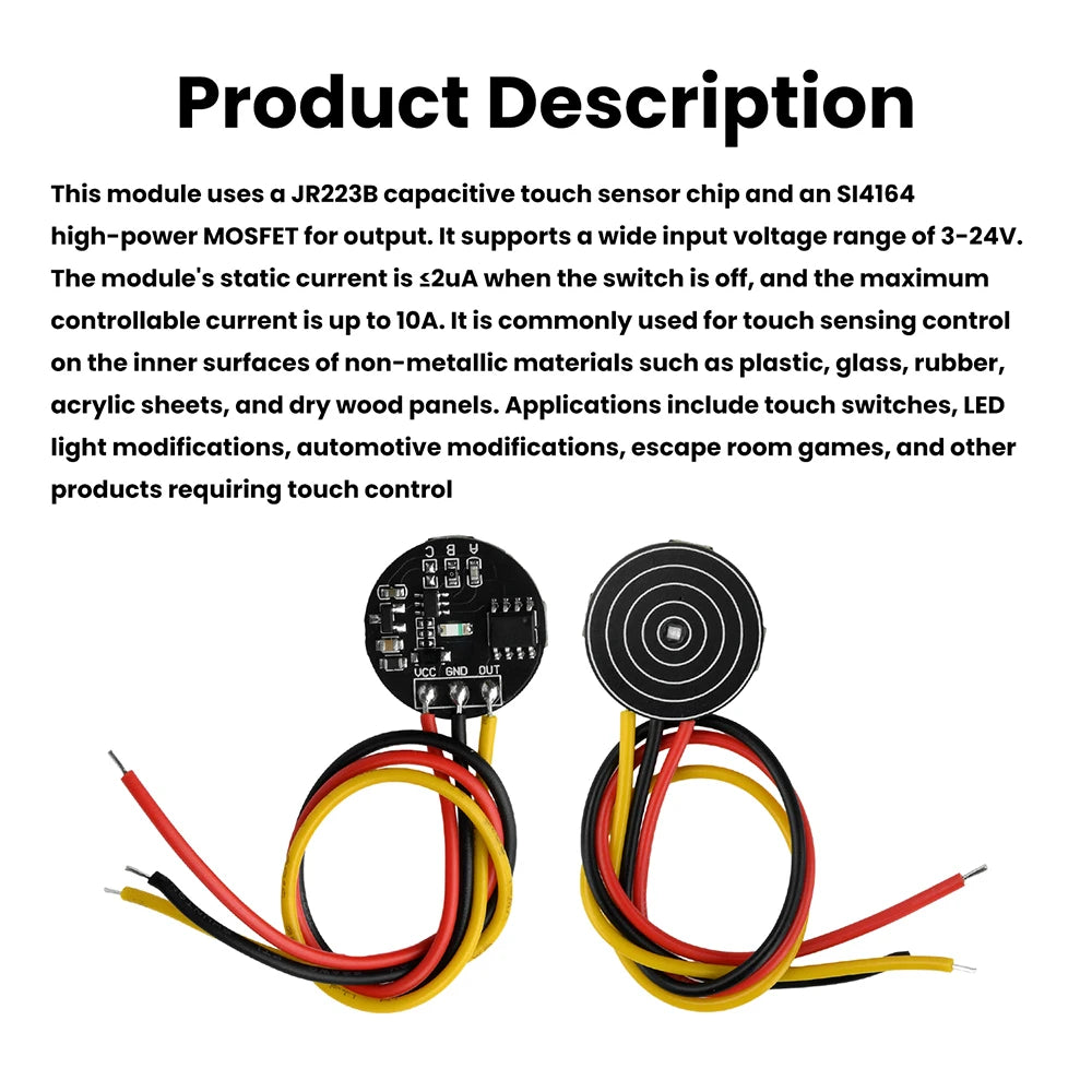 DC 3-24V Momentary/Latching Touch Sensor Switch Module JR223B Induction Capacitive Switch SI4164 MOSFET Led Light POWER Control