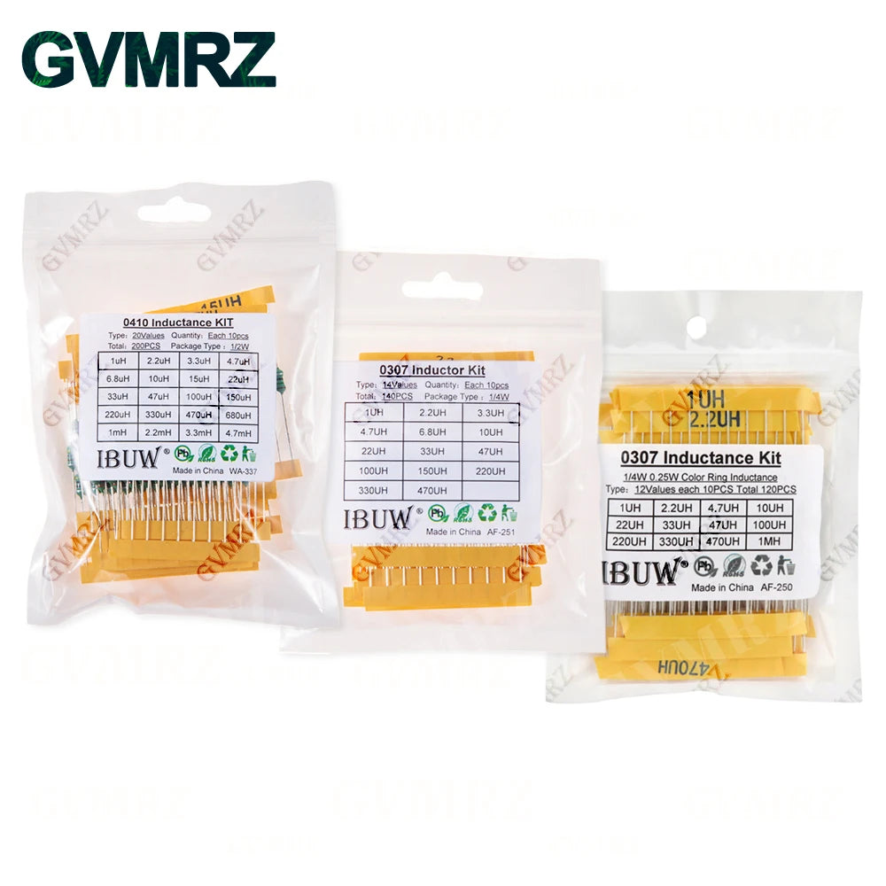 Color Ring Inductor Assortment 0307 1/4W  0410 1/2W 1UH 10UH 100UH Inductors Inductors Assorted Set Kit