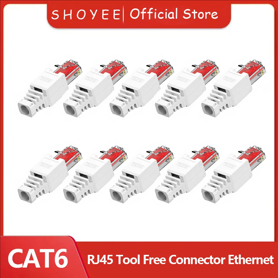 Gigabit Tool Free RJ45 CAT6 Connector Ethernet Termination Plugs, 23AWG to 26AWG Cable Internet Plug Installation Toolless