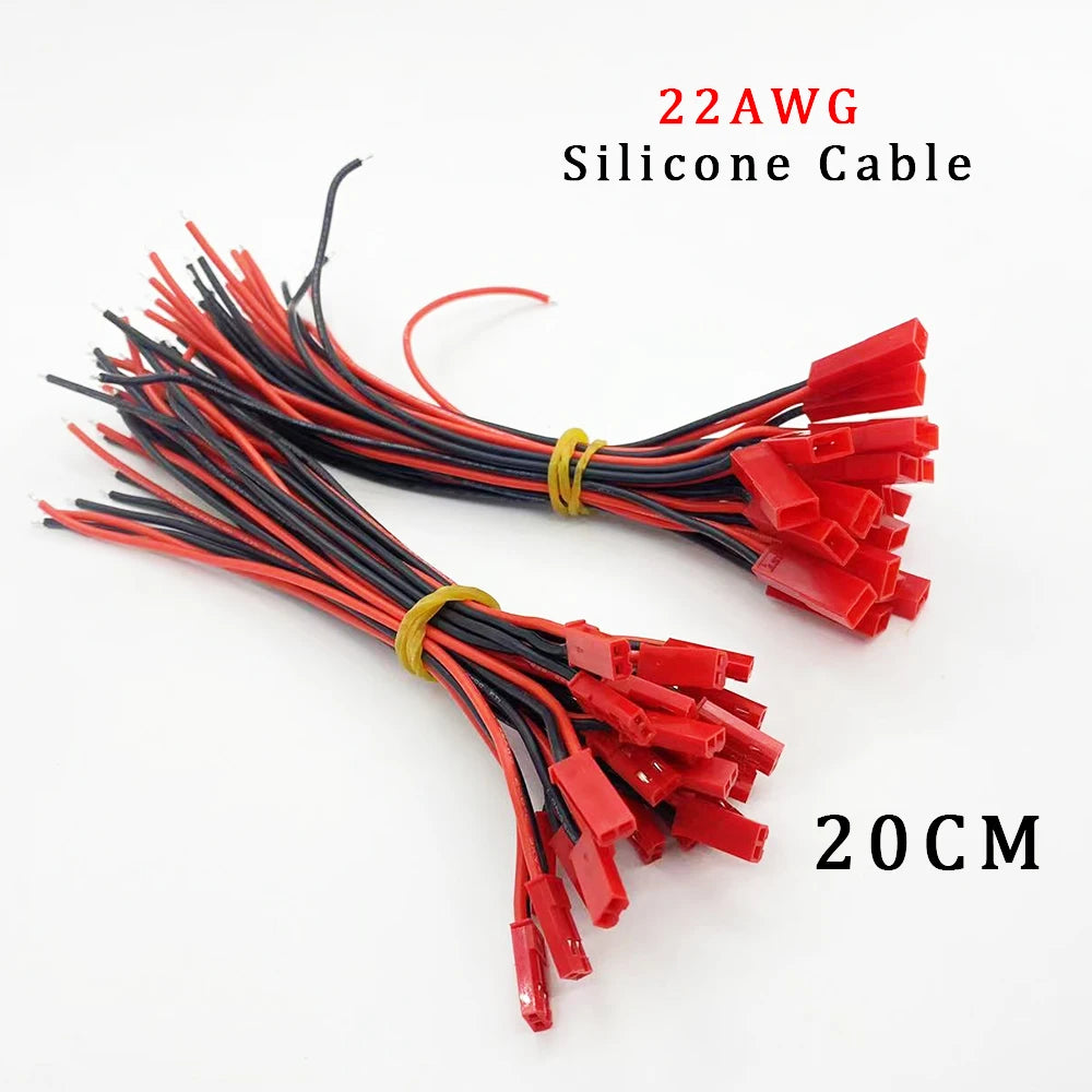 10Pair 22AWG JST 2Pin Connector Cable Pitch 2.54mm JST Male Female Jack Soft Silicone DIY RC Battery Wire Connectors 10/15/20CM