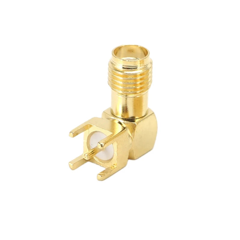50Pcs Brass SMA PCB Female Connector 90 Degree Angle Gold-Plated RF Socket RP-SMA PCB Mount 4 Pins Stand
