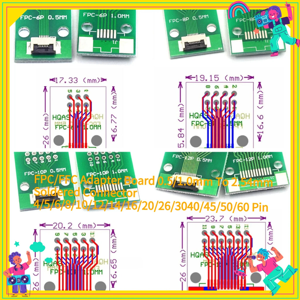 1PCS  Test Board FPC 4 8 10 12 20 30 60 Pin PCB Double Sided FFC FPC Flex Cable Adapter Pitch 0.5mm 1.0mm to 2.54mm Connector