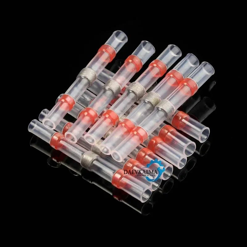 100/500/1000PCS Waterproof AWG22-18 Red Solder Seal Sleeve Splice Terminals Copper Heat Shrink Electrical Wire Butt Connectors