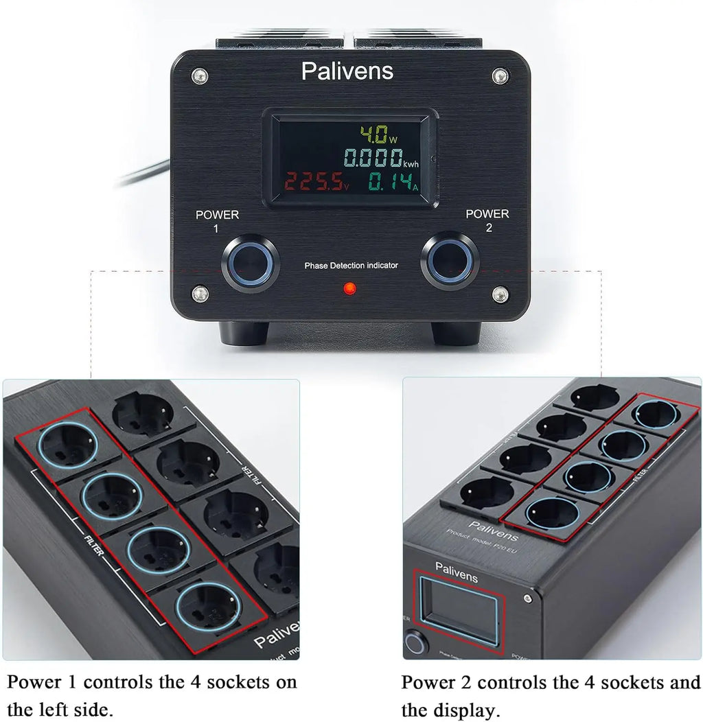 Pailvens Netzfilter Steckdosenleiste HiFi, 8 Fach Entstörfilter Steckdose mit Zeigerablesung, Überspannungsschutz, P20