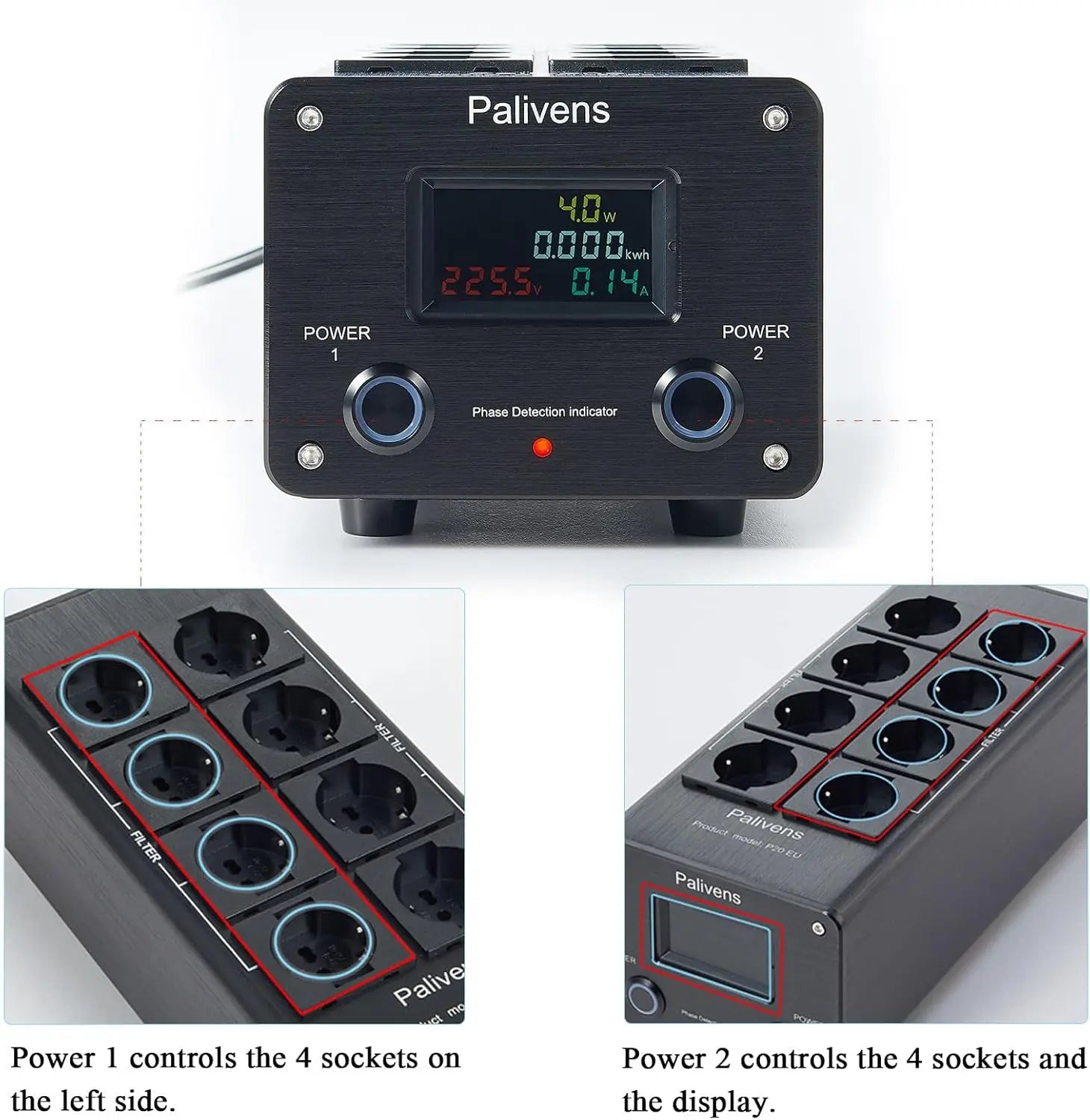 Pailvens Netzfilter Steckdosenleiste HiFi, 8 Fach Entstörfilter Steckdose mit Zeigerablesung, Überspannungsschutz, P20
