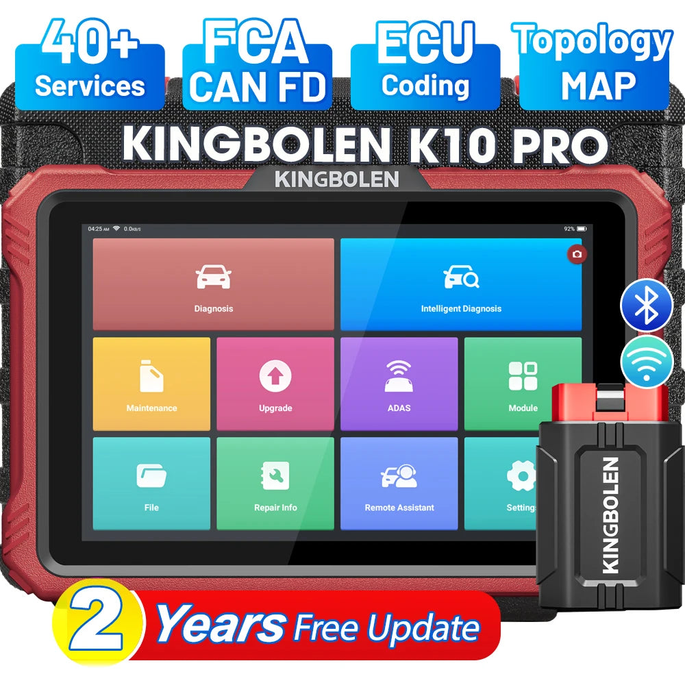 KINGBOLEN K10 Elite / K10 PRO 10" Bidirectional OBD2 Diagnostic Scan Tools Topology Map,40+ Resets,ECU Coding,FCA,CAN FD,DOIP