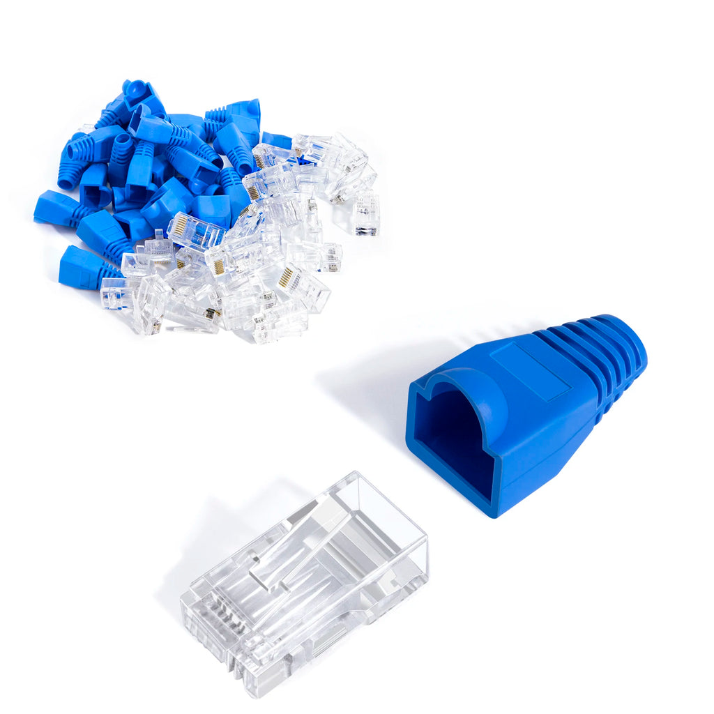 ZoeRax 50PCS RJ45 Cat6 CAT5E UnShielded Pass Through Connector and Strain Relief Boots Kit Gold-Plated 8P8C RJ45 Modular Plug