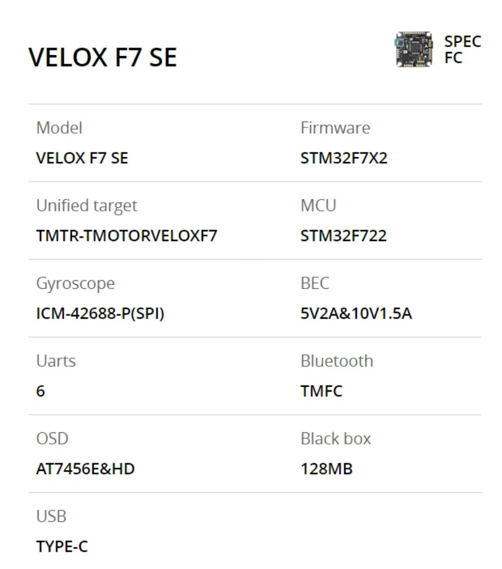 T-motor Velox F7 SE+V50A SE HD Stack (AM32) FC Flight Controller ESC for FPV Racing Drones