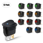 12/24pcs 12V 20A round Lighted Rocker Switch Green LED Circle Toggle on off 3 Pin Small Square for Automotive Lighting Car Boat