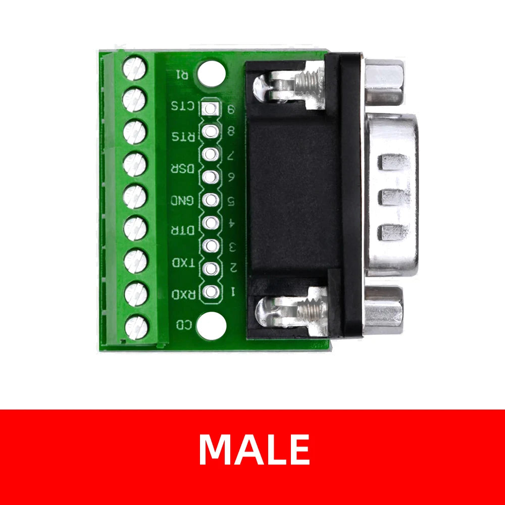 DB9 RS232 Serial Breakout Board: 9-Pin Solderless Connectors (Female & Male) – Terminal Adapter