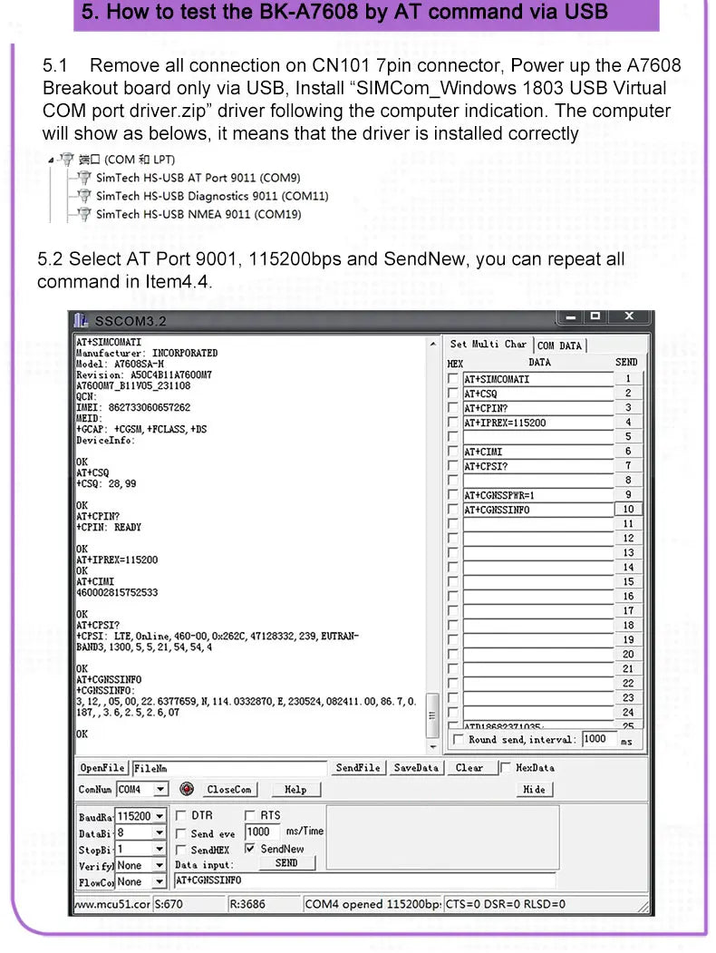 SIMCom A7608SA-H breakout LTE Cat.4 4G Module Wireless Cellular Modem Compatible SIM7600 For IoT DTU Vehicle Tracking Terminal