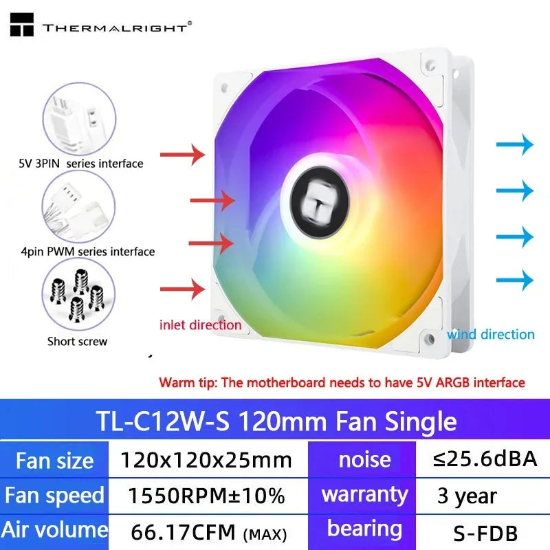 Thermalright TL-C12C 3 in 1 120mm Cooling Fan 5V ARGB gamer Adjust Speed Cooler argb Adjustable computer Case Fan ventilador