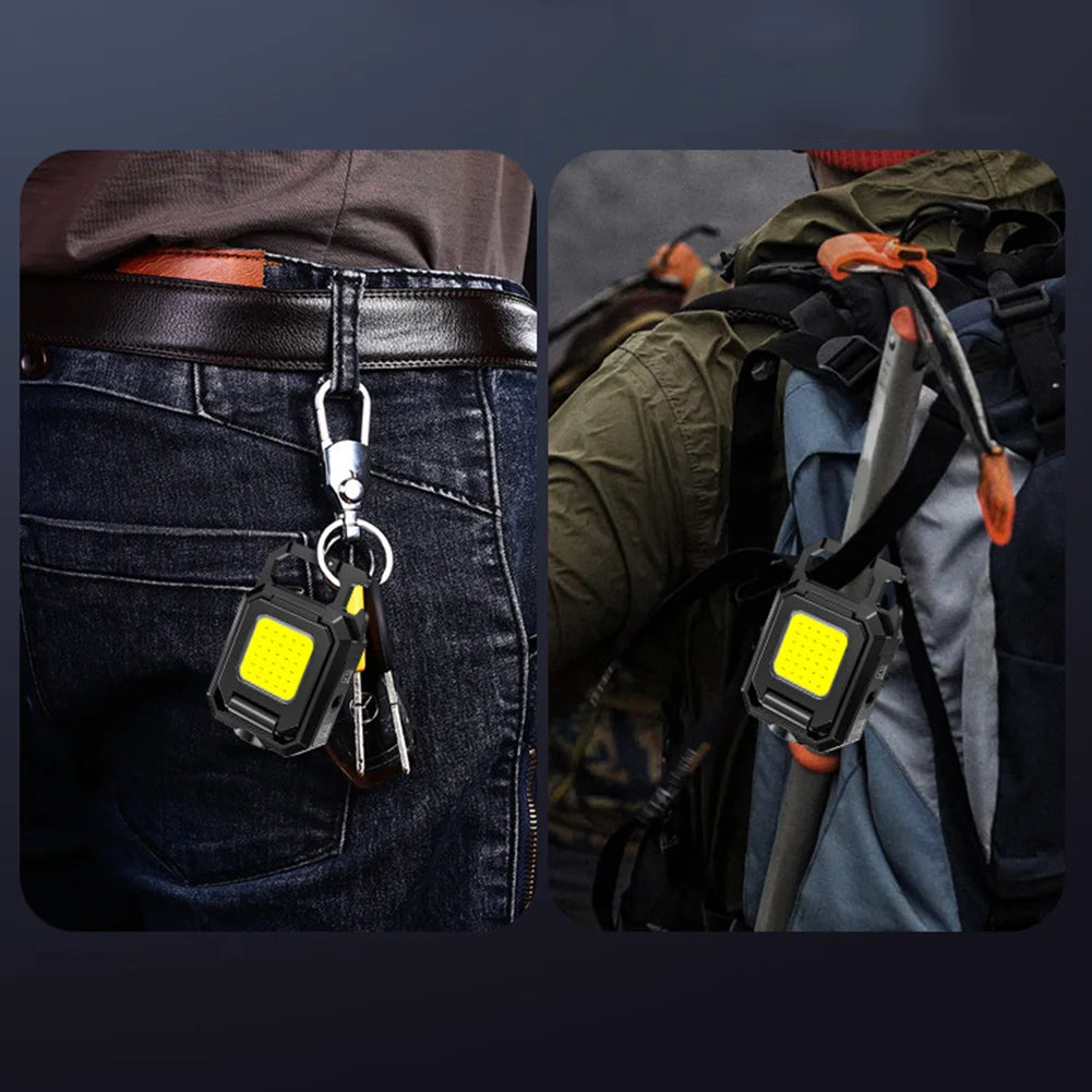Keychain Light Mini Multifunctional Camping Flashlight USB Rechargeable LED Portable Bright COB Pocket Clip Lantern Outdoor Work