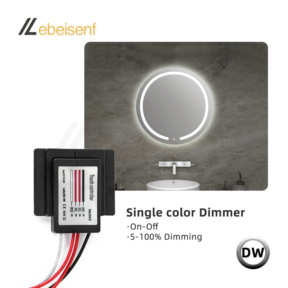 Bathroom Mirror Lamp Built-in Touch Sensor Switch DC 12V 24V 5A LED On/Off Dimmer Single Dual CCT Color Strip Light Controller