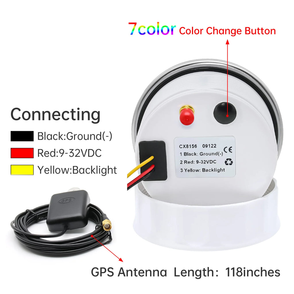 60/120/200KMH 85MM GPS Speedometer Gauge 7 Color Light with GPS Antenna Waterproof Motorcycle Boat Car Truck Speed Gauge Meter