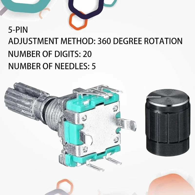 5/10Sets EC11 360 Degree Rotary Encoder Code Switch Digital Potentiometer 5 Pins Handle Length 20mm with Push Button,Knob Cap
