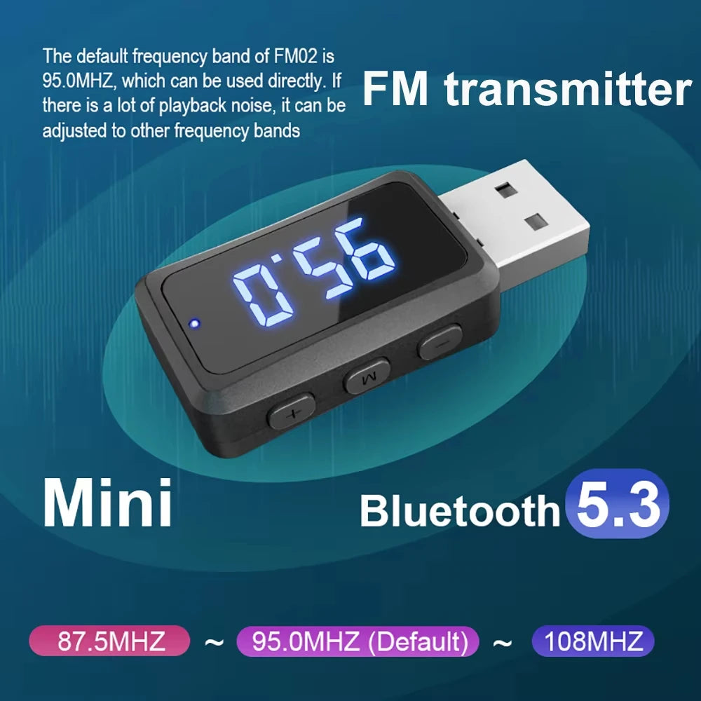Mini USB Transmitter ReceiverCar Bluetooth 5.3 FM02  with LED Display Handsfree Call Car Kit Auto Wireless Audio For Fm Radio