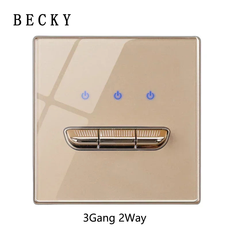 Gold Tempered Glass Wall Switch Panel Led European 16a Socket Retro Toggle Light Switch Eu Uk Standard 2usb Socket 1Gang-4gang