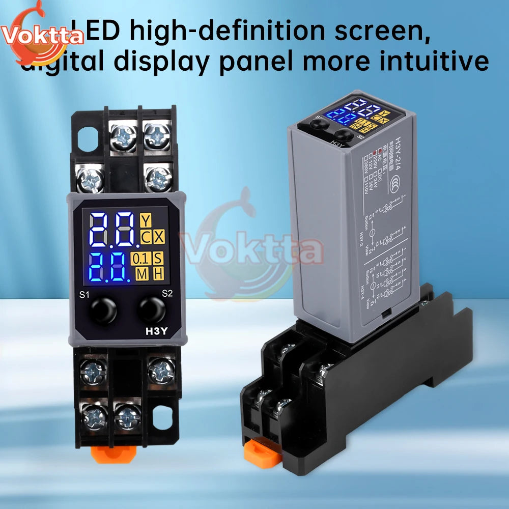 DC12V DC24V AC220V Digital Time Relay Mini Power-on Delay Controller Time Relay Cycle Time Control Delay Device with Base Socket