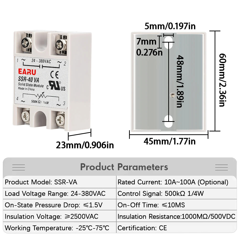 SSR-10VA SSR-25VA SSR-40VA SSR Solid State Relay Voltage Regulator AC24-380V Output+Potentiometer for PID Temperature Controller