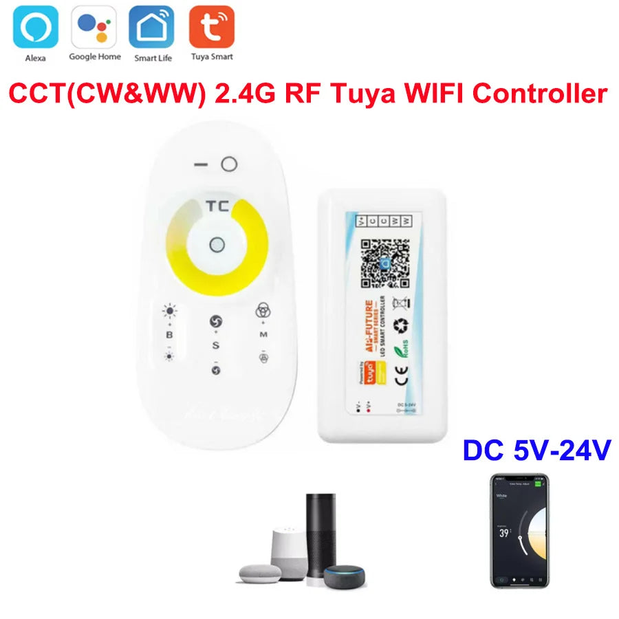 DC5-24V Tuya Wifi Wireless LED Controller Support iOs Android APP Alexa Google Voice Control for DIM CCT RGB RGBW RGBCCT Strip