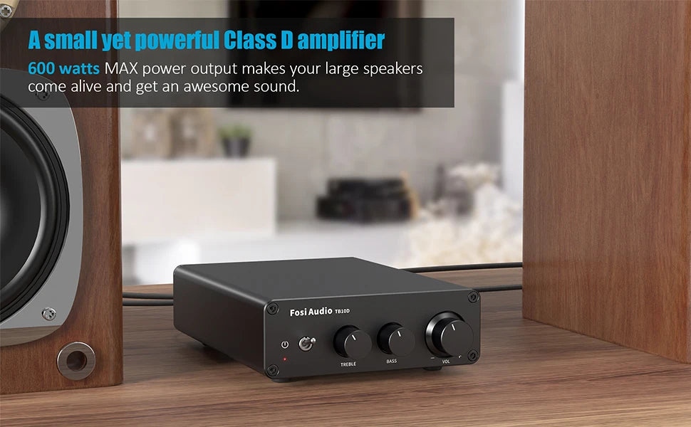 Fosi Audio Upgrade 600W Digtal HiFi Sound Power Amplifier TPA3255 Class D Stereo Amp With Treble & Bass For Home Theater Speaker