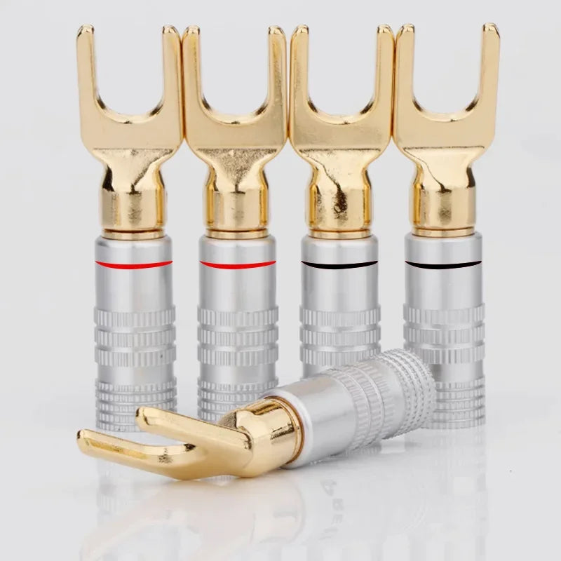Gold Plated Y U Shape Banana Plug Audio Speaker Plugs Screw Fork Spade Cable Wire Connector