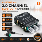 YS-502MT Bluetooth Audio Amplifier Board 2.0 Channel 100W Mini Hi-Fi Stereo Power Amp Module DC 12-24V For Speakers