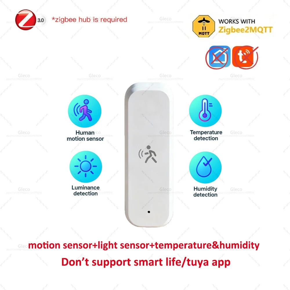 Zigbee 3.0 10G MmWave Human PIR Motion Sensor With Temperature Humidity Illuminance Monitor Support Tuya Smart Life Zigbee2MQT