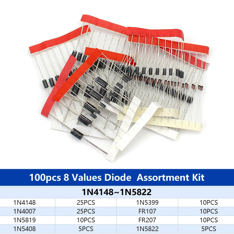 100-350PCS Rectifier Diode Schottky Diode Kit 1N4007 1N4148 1N5408 1N5819 1N5822 1N4001 1N4004 1N5404 FR107 FR207 Fast Switching
