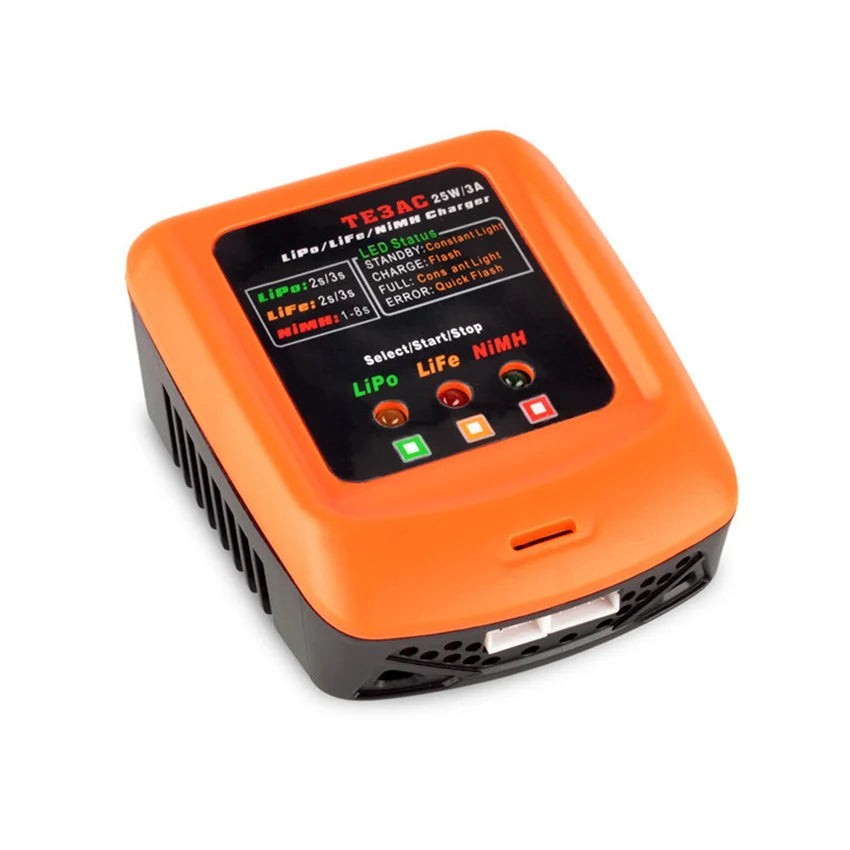 TE3AC 100V-240V 25W/3A Professional Balance Charger for 2S 3S LiPo/2S LiFe/1-8S NiMH Battery RC Drone Car Boat
