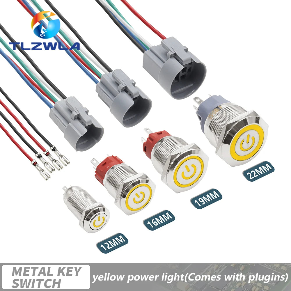 12/16/19/22mm Waterproof Metal Push Button Switch LED Light Momentary Latching Car Engine Power Switch 12V 24V Red Blue