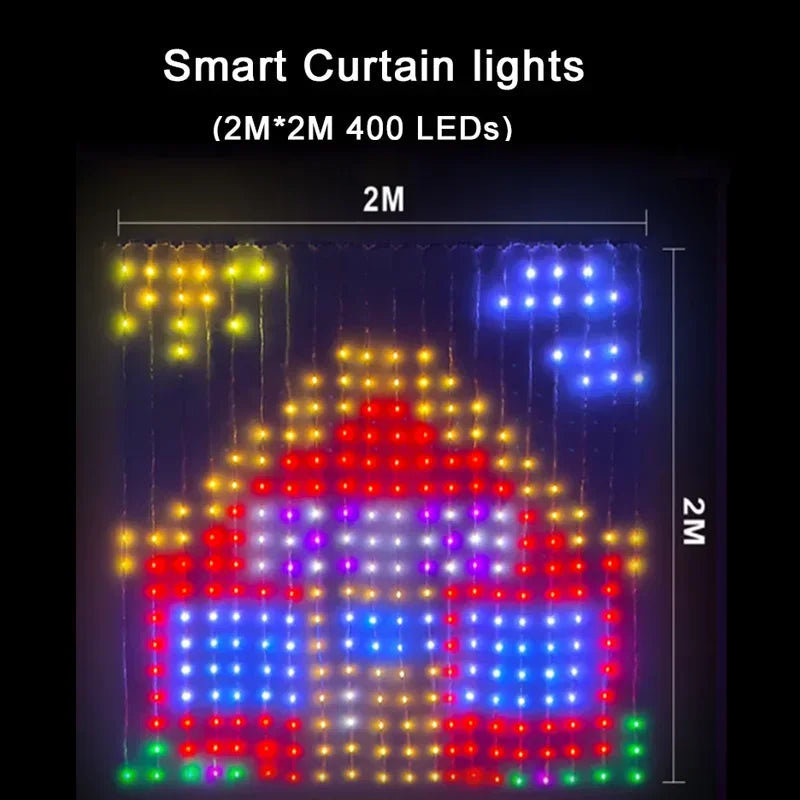 Led Smart Curtain Lights New Year's Garland App RGB Fairy Lights DIY Music Change Display for Window Christmas Room Decoration