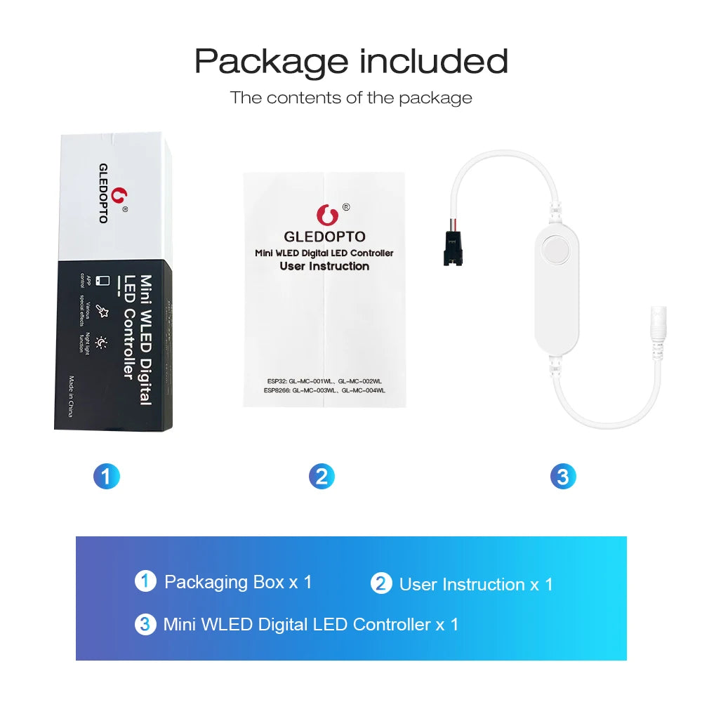 GLEDOPTO WLED ESP32 ESP8266 Ultra Mini LED Controller Multi Color RGB IC Addressable for Table Computer TV Backlight Dynamic ICs