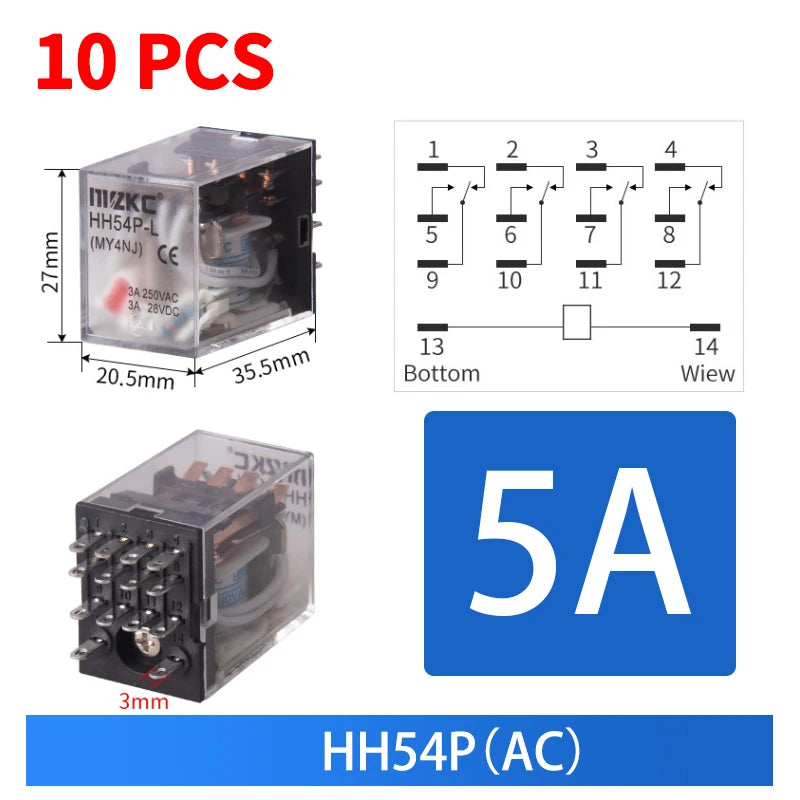 10pcs Small Intermediate Relay AC 220V DC C24 HH52P HH53P HH62P HH63P LED  General Mini Electromagnetic Relay Wholesale