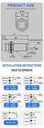 Capacitive Proximity Switch Sensor Non-Contact Liquid Level Sensor CR30 Series Detection Non-Metallic Liquid Level Sensor