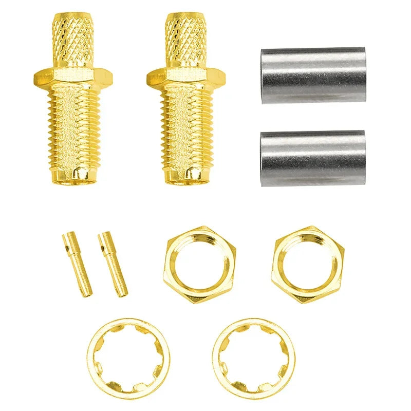 SMA Female RP-SMA Male Bulkhead Crimp Connector Gold-plated 50Ohms for RG58 RG142 SYV50-3 Cable