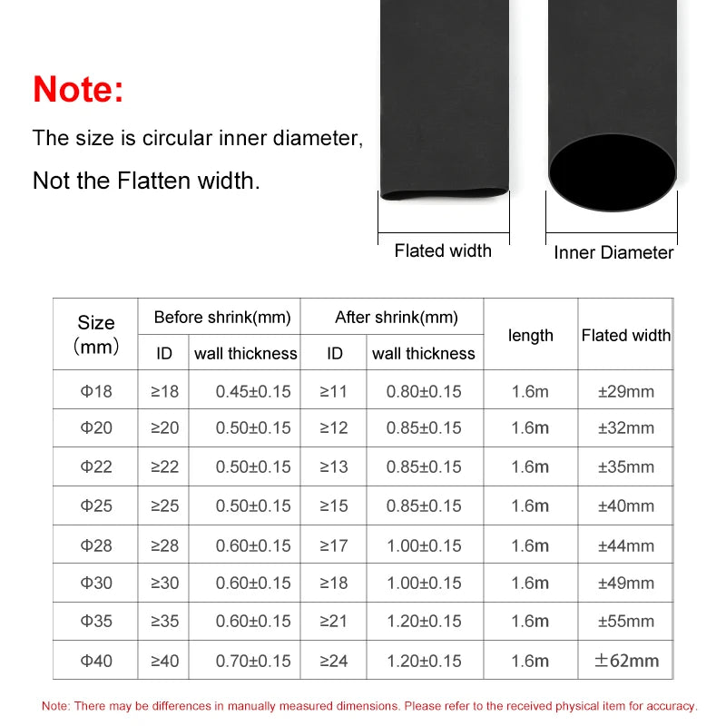 1.6m/piece Anti-slip Heat Shrink Tube Diameter 18~40mm Solid Color Insulated Waterproof Cover Case Non-slip Wrap for Fishing Rod
