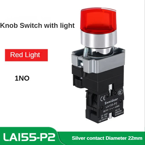 22MM Knob Switch Button LED Light Rotary Switch Momentary Latching 2/3 Position ON/OFF Power Switch 6V12V24V220V380V110V TURN