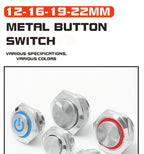 12/16/19/22mm Metal Push Button Switch Short Stroke Silver Shell Waterproof High Head With Power LED Light Momentary 1NO 6V 24V