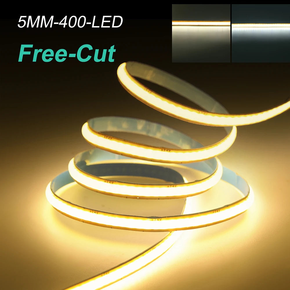 5mm 8mm PCB Free Cut COB LED Strip 12V 24V Tape Light 400 Leds Flexible 3000k 6000k 4000k 0.5m 2m 5m 10m 20m Linear Lighting