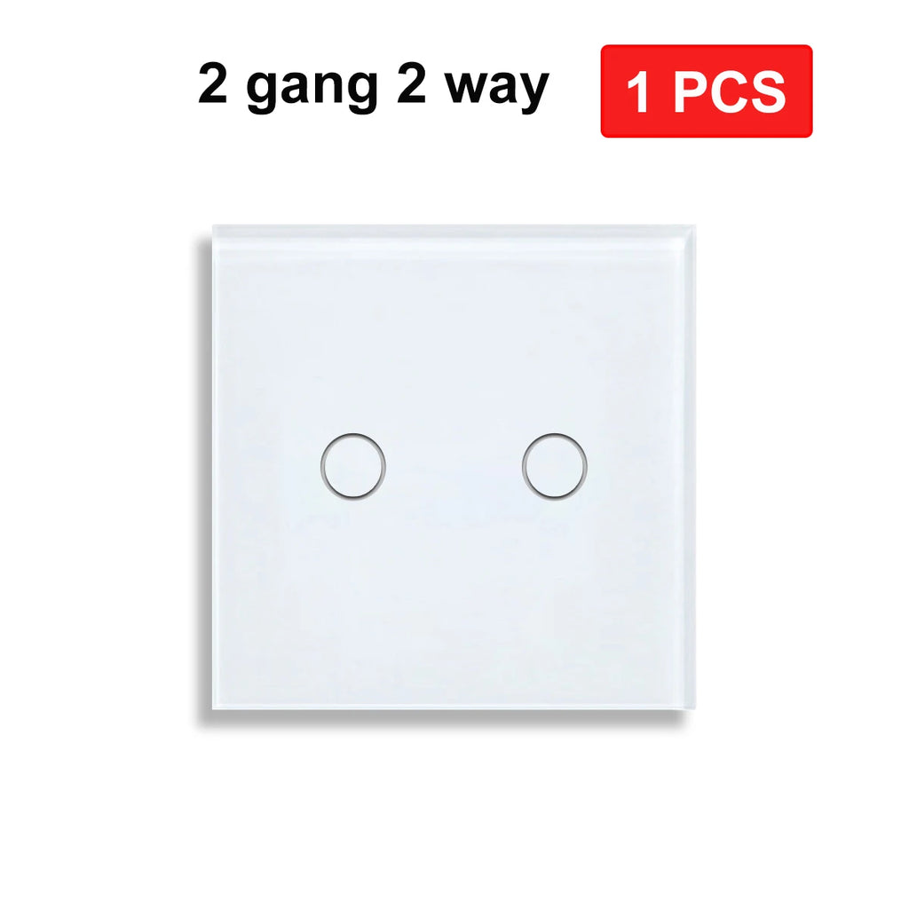 NYWP EU 86*86mm 1Gang 2Way Dual Touch Switch Tempered Glass Panel Stair Switch Bedroom Sensor Switches Cross No Need WI-FI