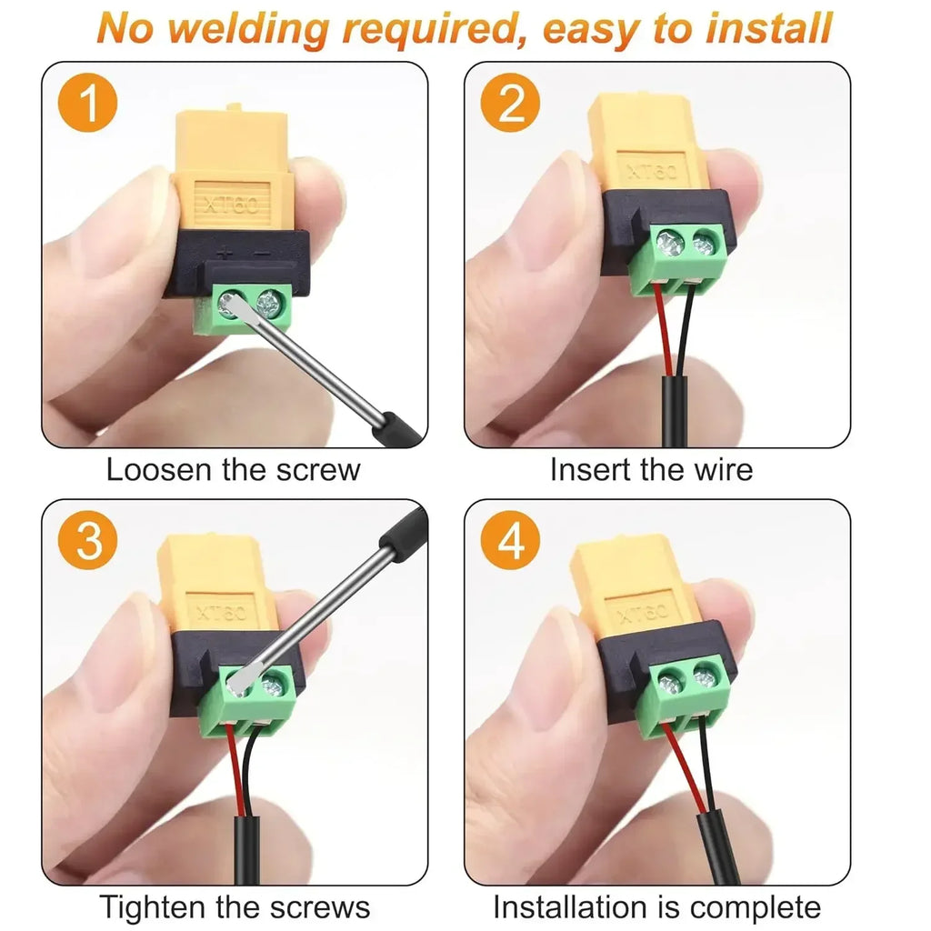 10/8/6/1PCS XT60 Connectors Screw Terminal Adapter XT60 Male/Female To 2PIN Solderless Power Plugs for Solar Panels Drone